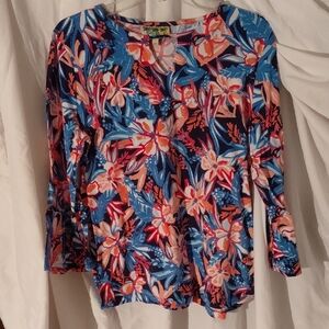 Floral Blue and Pink Women's Top By Palm Grove